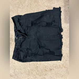 BLACK JEAN PENCIL SKIRT WITH RIPPS
